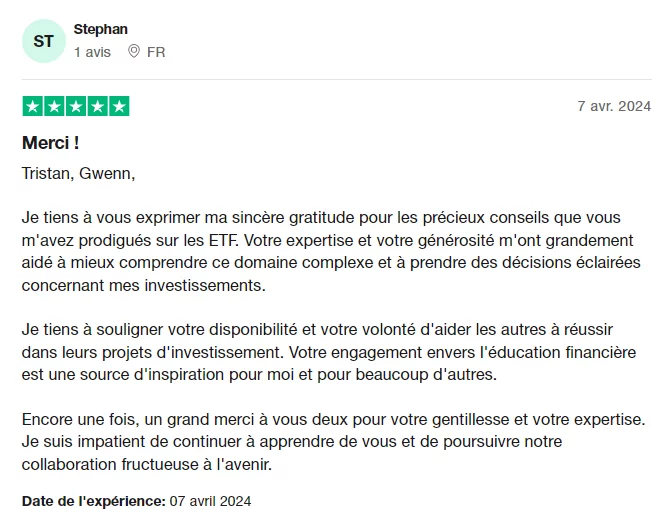 Témoignage de Stephan - TrustPilot