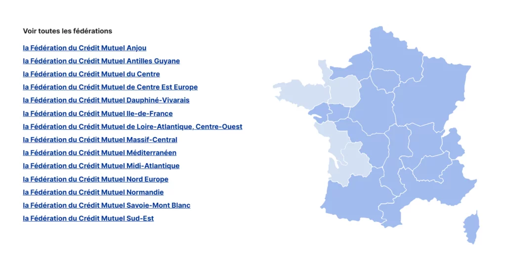 Les 14 régions différentes du Crédit Mutuel pour leur tarification