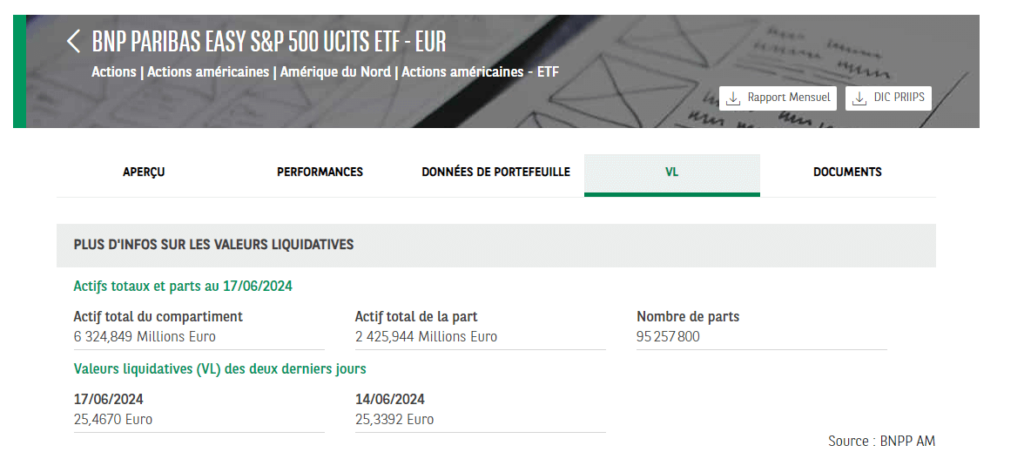Exemple d'un ETF S&P 500 sur PEA tr&egrave;s liquide
