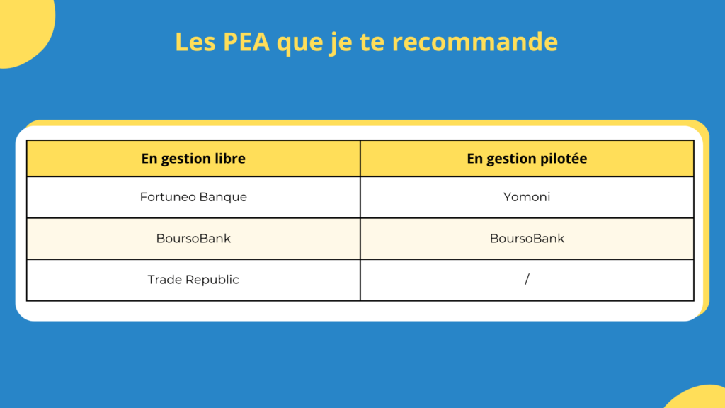 Les PEA que je te recommande pour investir en bourse